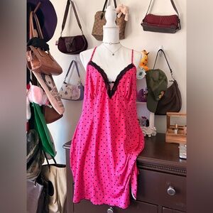 y2k Pink and Black Lace Trim Nightgown